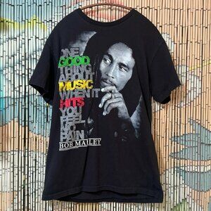 Bob Marley, One Good Thing About Music, Men's Cotton T-Shirt by Zion, Black, M
